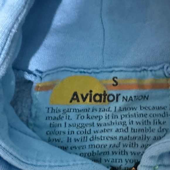Aviator Nation Light Blue Hoodie with Rainbow Accents-small - Picture 2 of 4